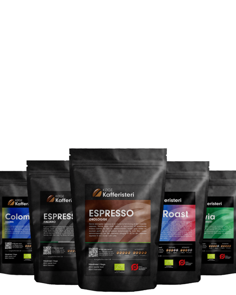 Kaffeprodukter fra KØGE Kafferisteri, forskellige varianter