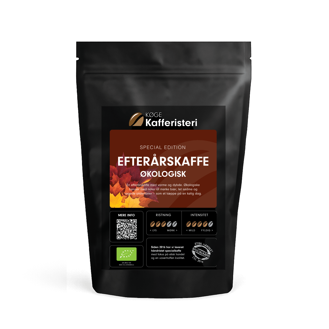 Økologisk efterårskaffe i sort pose fra Køge Kafferisteri